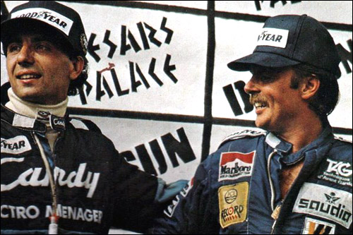 Микеле Альборето и Кеке Росберг на подиуме Гран При Лас-Вегаса 1982 года