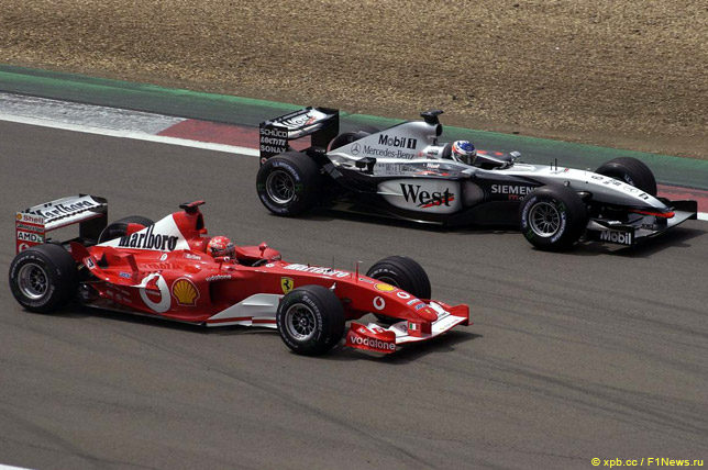 Михаэль Шумахер и Кими Райкконен на Гран При Европы 2003 года