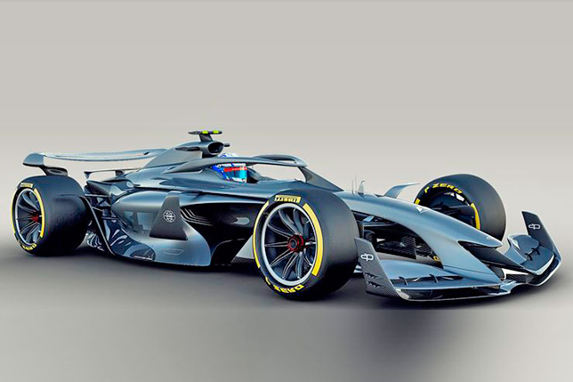 Концептуальное изображение машины Формулы 1 по регламенту 2021 года