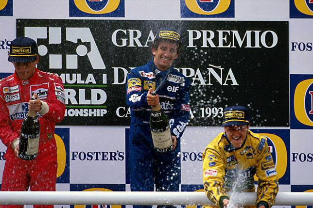 Подиум Гран При Испании 1993 года: Сенна, Прост, Шумахер