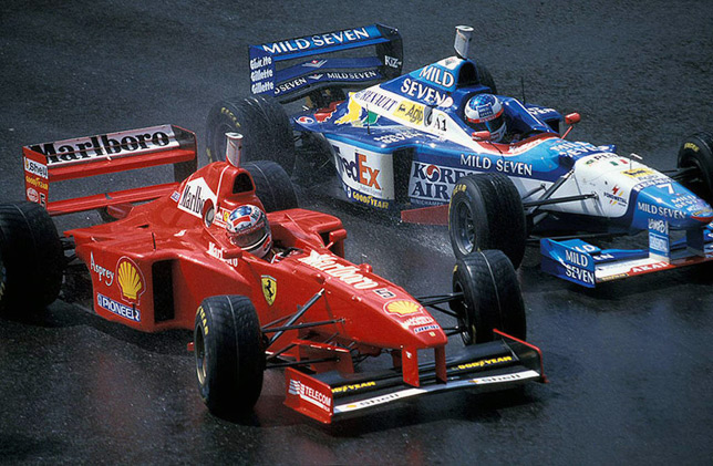 Михаэль Шумахер опережает Жана Алези на Гран При Бельгии 1997 года