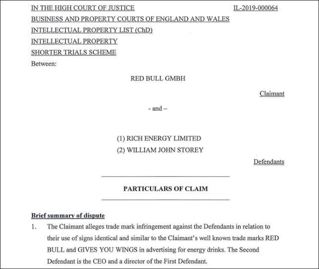 Первая страница официального обращения Red Bull в суд