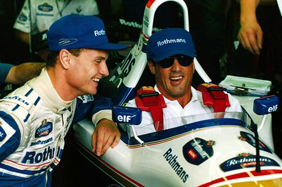Дэвид Култхард и Сильвестр Сталлоне в боксах Williams на Гран При Италии
