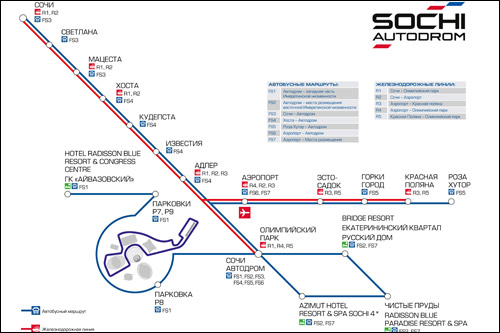 Схема транспортных маршрутов к автодрому в Сочи