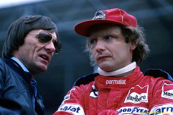 Берни Экклстоун, хозяин команды Brabham, и Ники Лауда, 1978 год