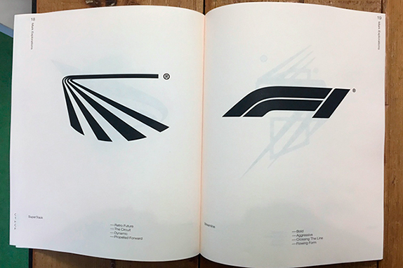 Будущий логотип Формулы 1 (справа) в рабочем буклете Wieden+Kennedy London