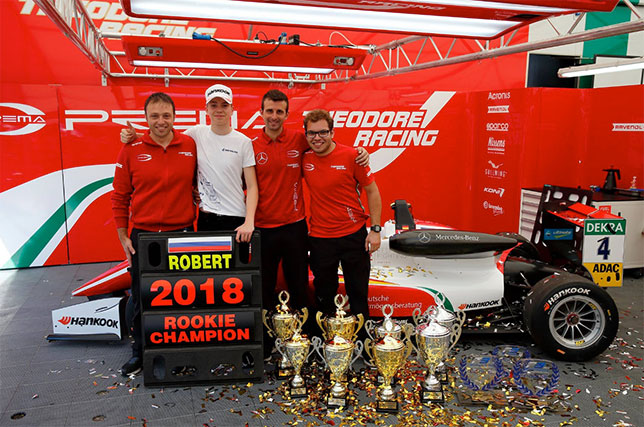 Роберт Шварцман, победитель европейской Формулы 3 в зачёте новичков, и команда Prema