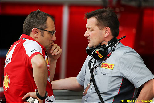 Пол Хембри, Pirelli Motorsport (справа) и Стефано Доменикали, руководитель команды Ferrari