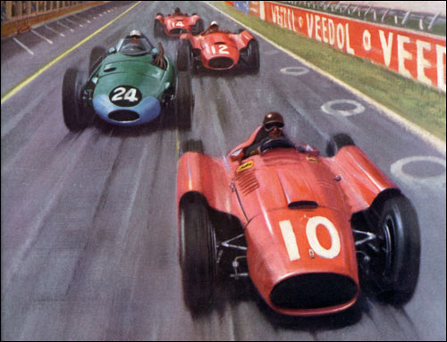 Борьба Харри Шелла с пилотами Ferrari на Гран При Франции 1956 года. Фрагмент рисунка
