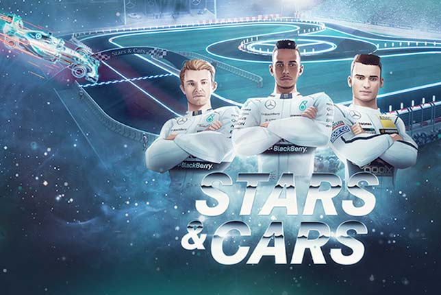 На плакате шоу Stars&Cars - Нико Росберг, Льюис Хэмилтон и Паскаль Верляйн