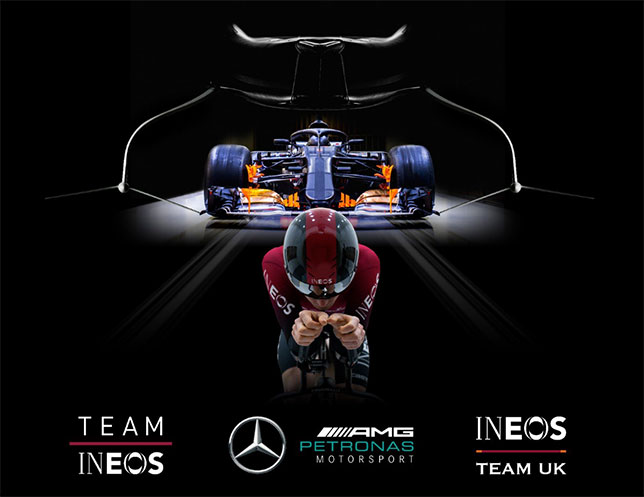 Плакат с декабрьской презентации Mercedes и INEOS Sports