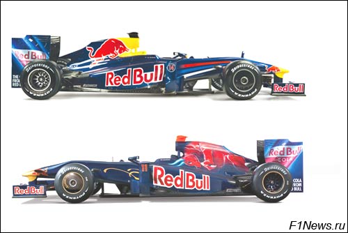 Коллаж из студийных фотографий Red Bull RB5 и Toro Rosso STR4