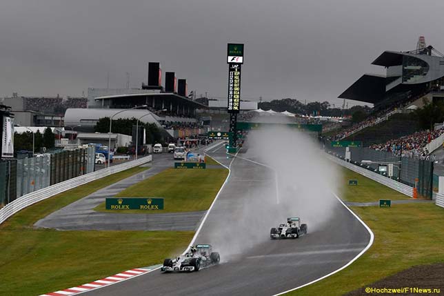 Гонщики Mercedes на трассе Гран При Японии, 2014 год