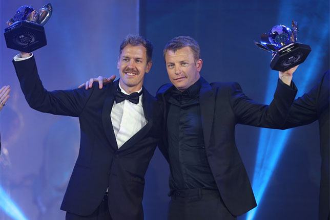 Кими Райкконен и Себастьян Феттель на церемонии награждения FIA в Санкт-Петербурге