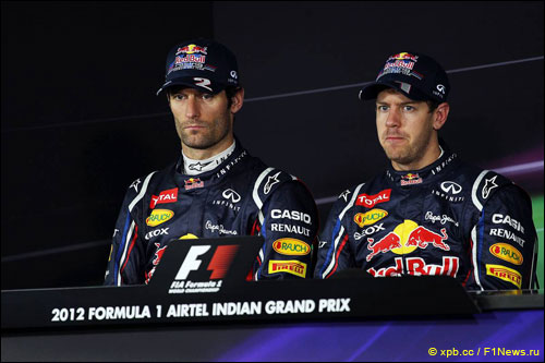 Пилоты Red Bull Racing на пресс-конференции по итогам квалификации Гран При Индии