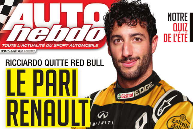 Даниэль Риккардо на обложке августовского номера журнала Auto Hebdo