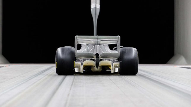 Испытания прототипа машины 2021 года в аэродинамической трубе. Фото: Twitter F1