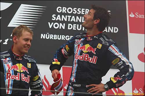 Себастьян Феттель и Марк Уэббер на подиуме Гран При Германии
