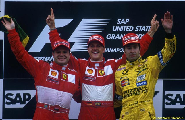 Подиум Гран При США 2000 года: Баррикелло, Шумахер, Френтцен