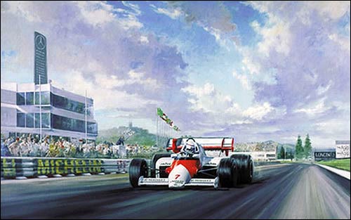 Победитель Гран При Европы 1984 года Ален Прост. Рисунок Алена Фернли