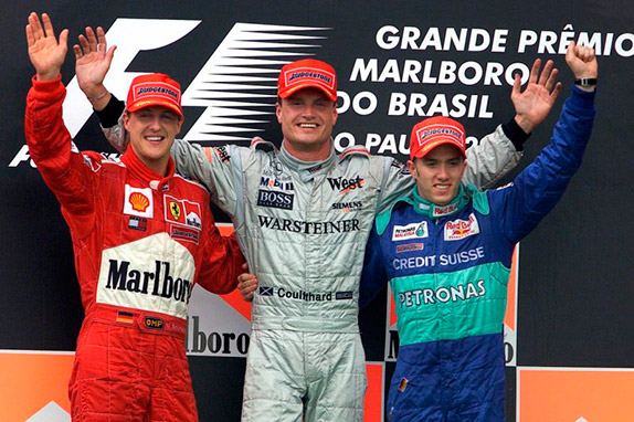 Подиум Гран При Бразилии 2001 года - Шумахер, Култхард, Хайдфельд