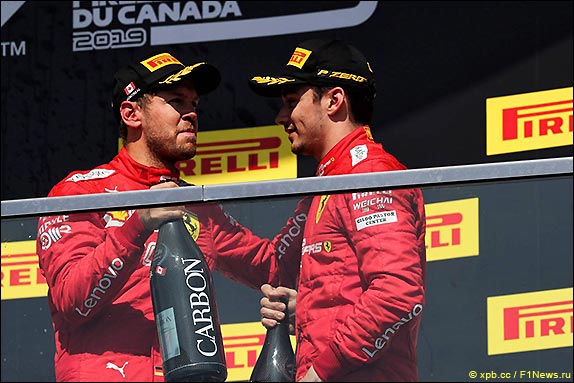 Подиум Гран При Канады 2019. Себастьян Феттель и Шарль Леклер