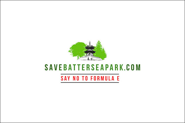 Логотип Battersea Park Action Group с протестом против проведения гонки Формулы E