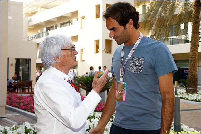 Берни Экклстоун и Роджер Федерер на Гран При Абу-Даби 2016
