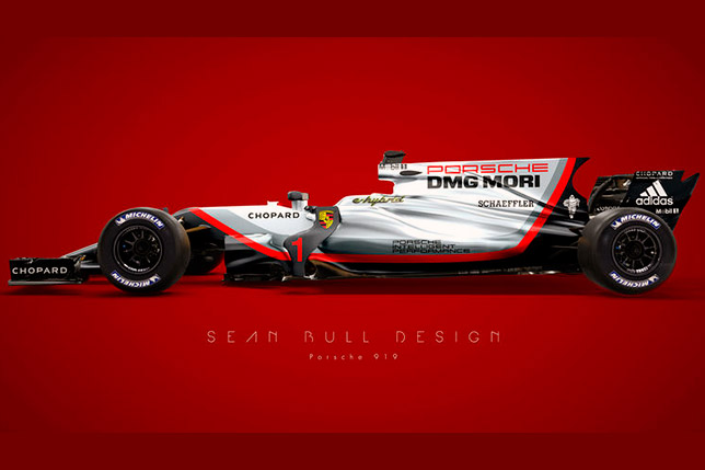 Машина Формулы 1 в раскраске Porsche. Фантазия Шона Булла.