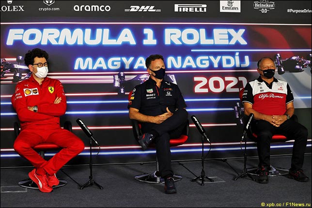 Маттиа Бинотто (Ferrari), Кристиан Хорнер (Red Bull) и Фредерик Вассёр (Alfa Romeo)