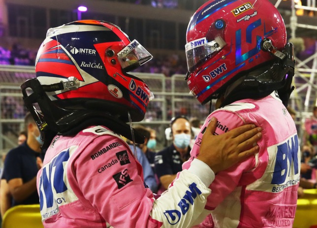 Лэнс Стролл и Серхио Перес поздравляют друг друга с успехом в Гран При Сахира, фото HochZwei
