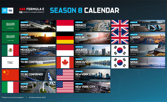 Календарь Формулы Е на 2022 год