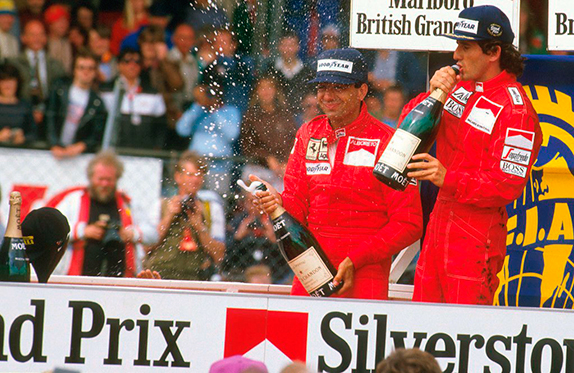 Микеле Альборето и Ален Прост на подиуме Гран При Великобритании 1985 года