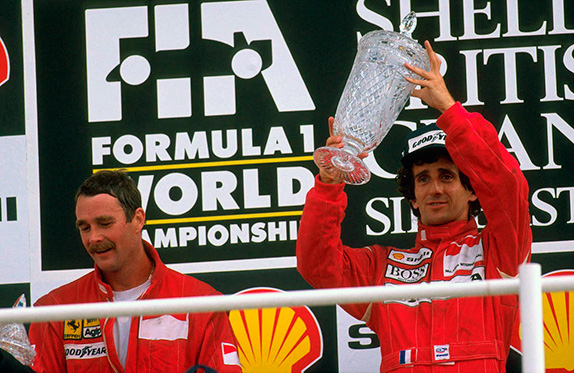 Найджел Мэнселл и Ален Прост на подиуме Гран При Великобритании 1989 года