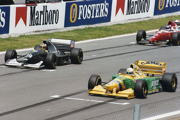 Карл Вендлингер, Риккардо Патрезе и Жан Алези на стартовой решётке Гран При Испании 1993 года