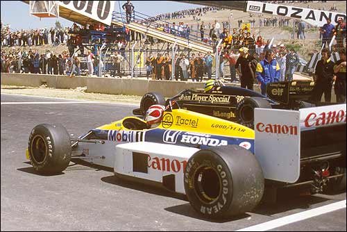 Fqhnjy Сенна и Нельсон Пике перед стартом Гран При Испании'86
