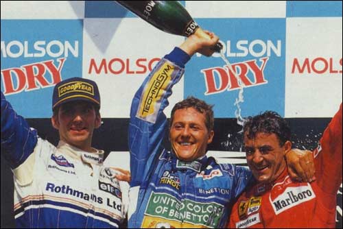Деймон Хилл, Михаэль Шумахер и Жан Алези на подиуме Гран При Канады 1994 года