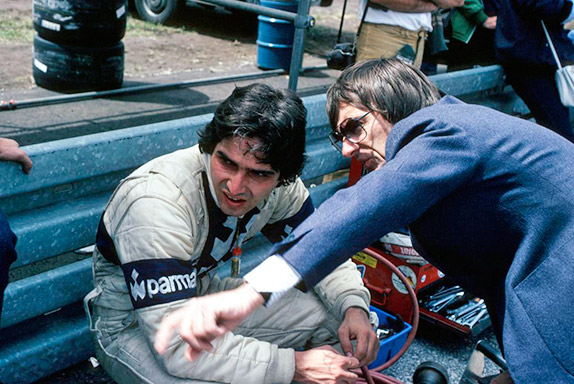 Нельсон Пике и руководитель Brabham Берни Экклстоун, 1980 год