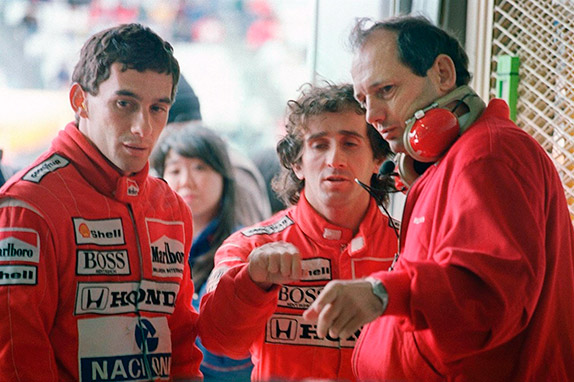 Айртон Сенна, Ален Прост и Рон Деннис на Гран При Японии 1988 года