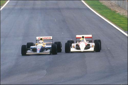 Найджел Мэнселл опережает Айртона Сенну, Гран При Испании 1991 года