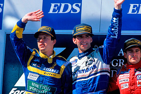 Подиум Гран При Австралии 1995 года: Панис, Хилл, Морбиделли