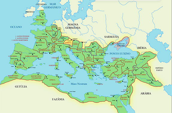 Римская империя и провинция Норик (выделена жёлтым цветом)