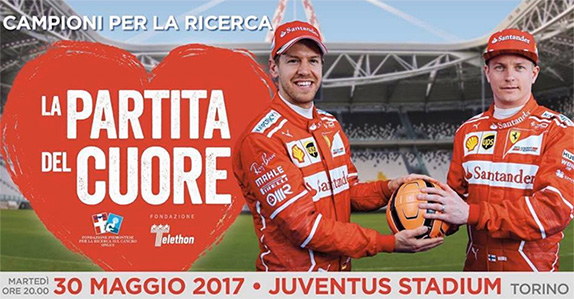 Плакат, посвящённый участию гонщиков Ferrari в футбольном матче