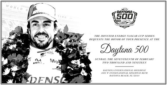 Приглашение на гонку Daytona 500, направленное Фернандо Алонсо
