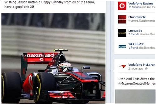 Скрин-шот страницы McLaren в Facebook