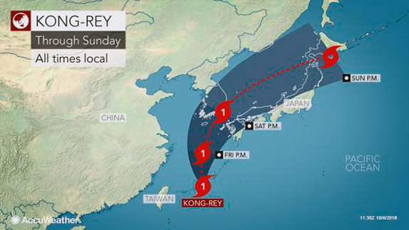 Предполагаемая траектория тайфуна Конг-Рей. Изображение AccuWeather