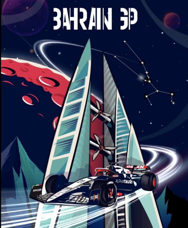Постер команды AlphaTauri, посвящённый Гран При Бахрейна