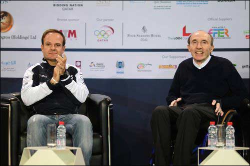Рубенс Баррикелло и Сэр Фрэнк Уильямс на конференции в Катаре 