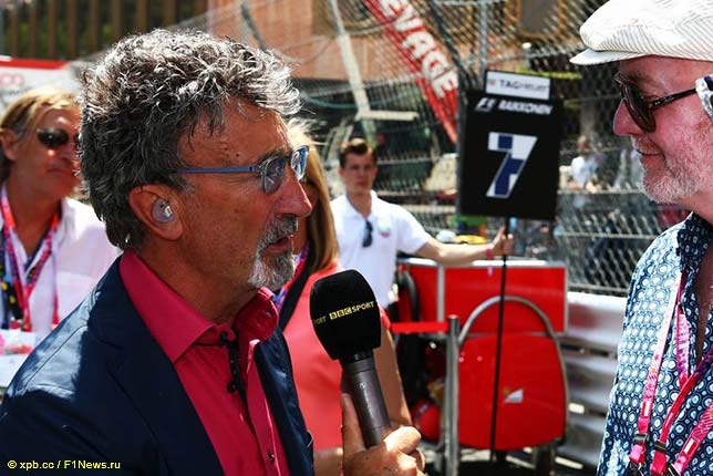 Эдди Джордан берёт интервью у Криса Эванса на стартовом поле Гран При Монако, 2015 год