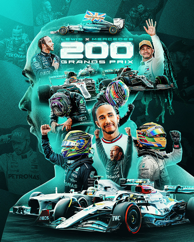 Постер Mercedes, посвящённый 200-й гонке Льюиса Хэмилтона за эту команду
